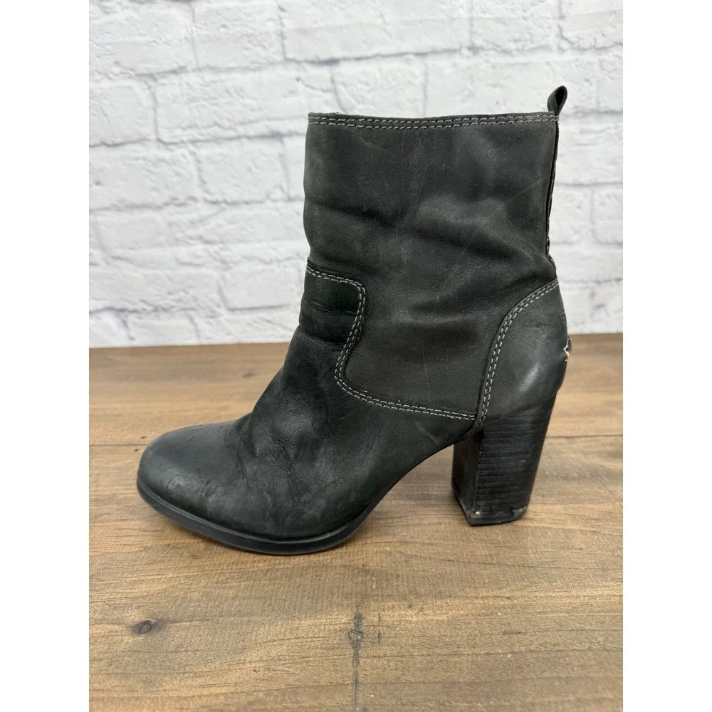 Sperry Top-Sider Dasher Grace Black Leather Ankle Booties Heeled Moto Boots 10